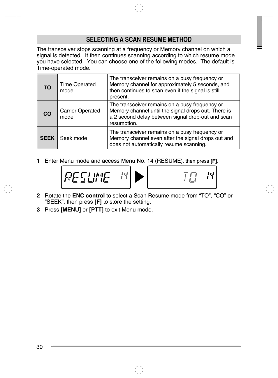 Selecting a scan resume method | Kenwood TH-K20A User Manual | Page 38 / 68