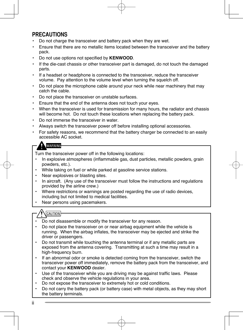 Precautions | Kenwood TH-K20A User Manual | Page 4 / 68