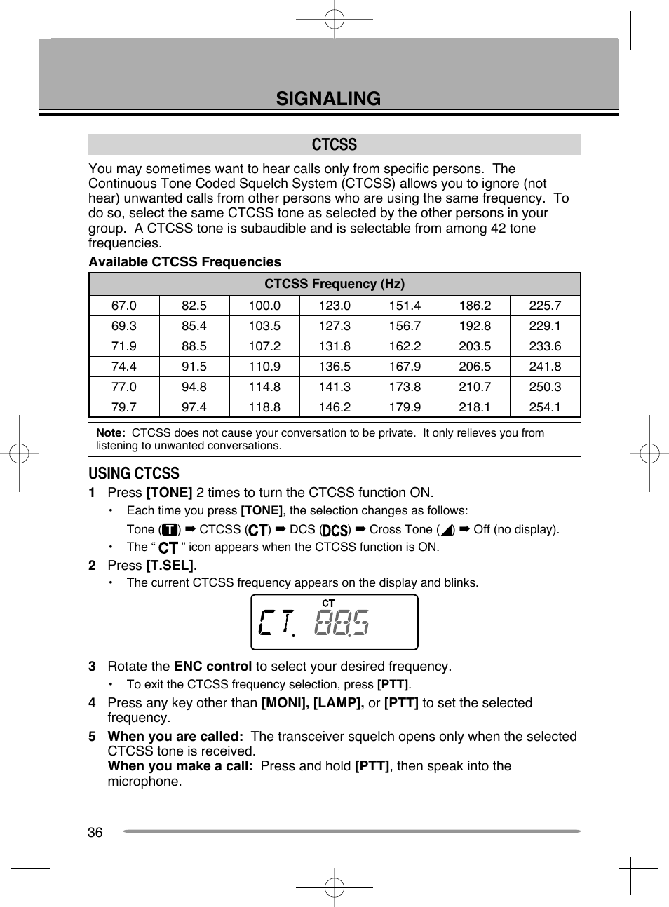 Th-k20_40_p36_p54_signaling-wx.pdf, Signaling, Ctcss | Using ctcss | Kenwood TH-K20A User Manual | Page 44 / 68