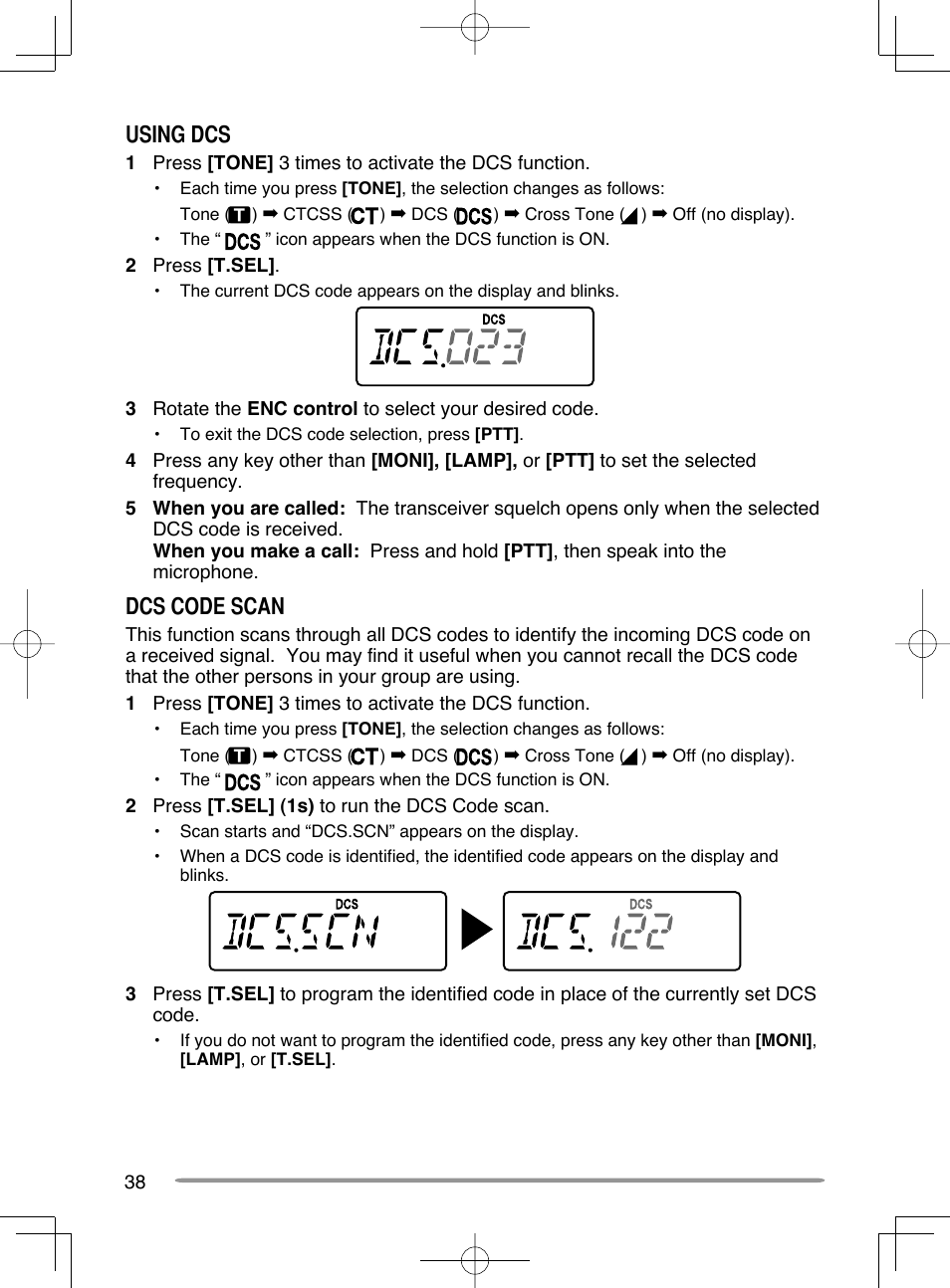 Using dcs, Dcs code scan | Kenwood TH-K20A User Manual | Page 46 / 68