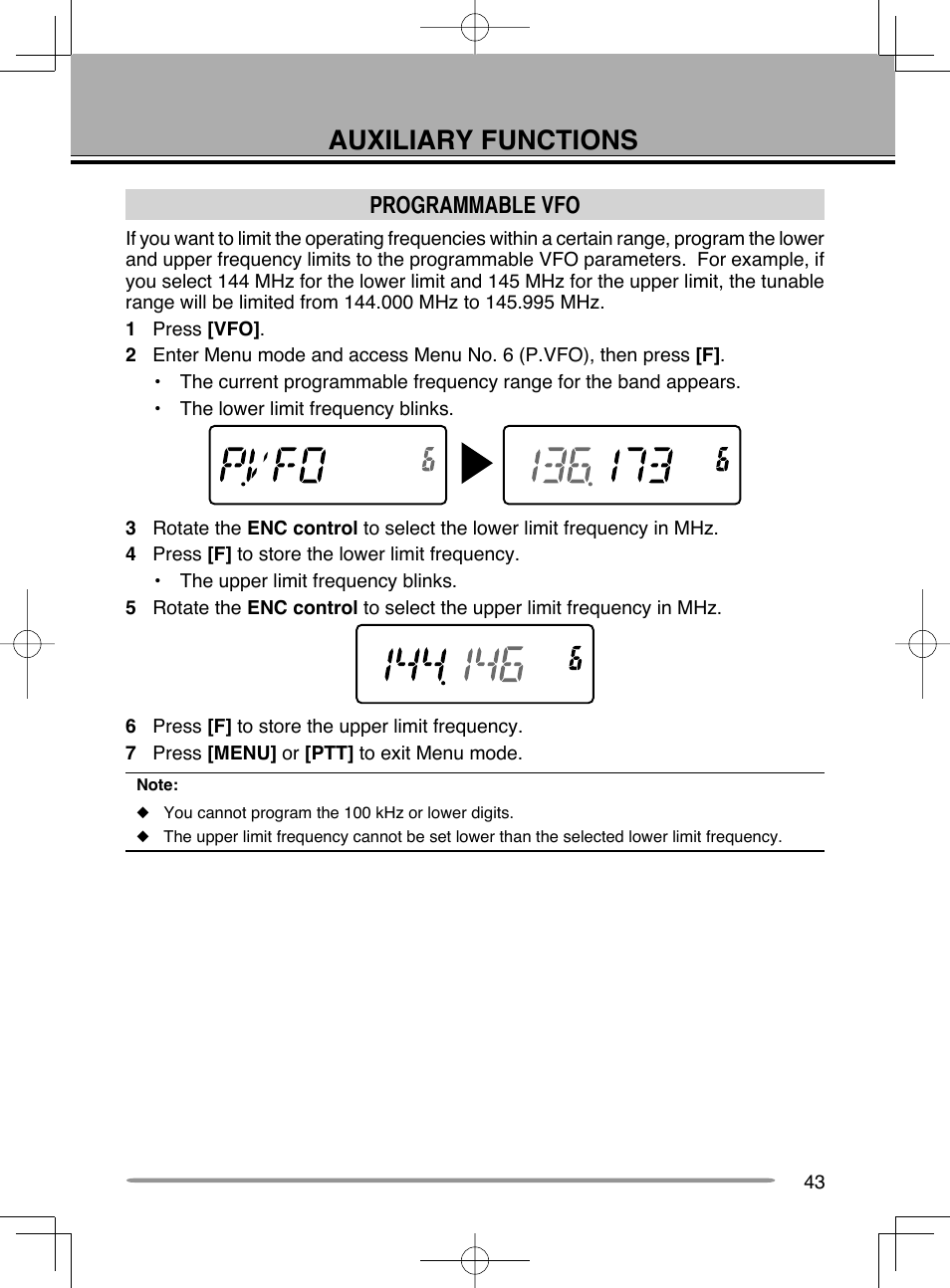 Auxiliary functions, Programmable vfo | Kenwood TH-K20A User Manual | Page 51 / 68