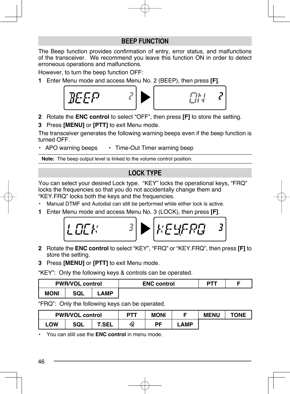 Beep function, Lock type | Kenwood TH-K20A User Manual | Page 54 / 68