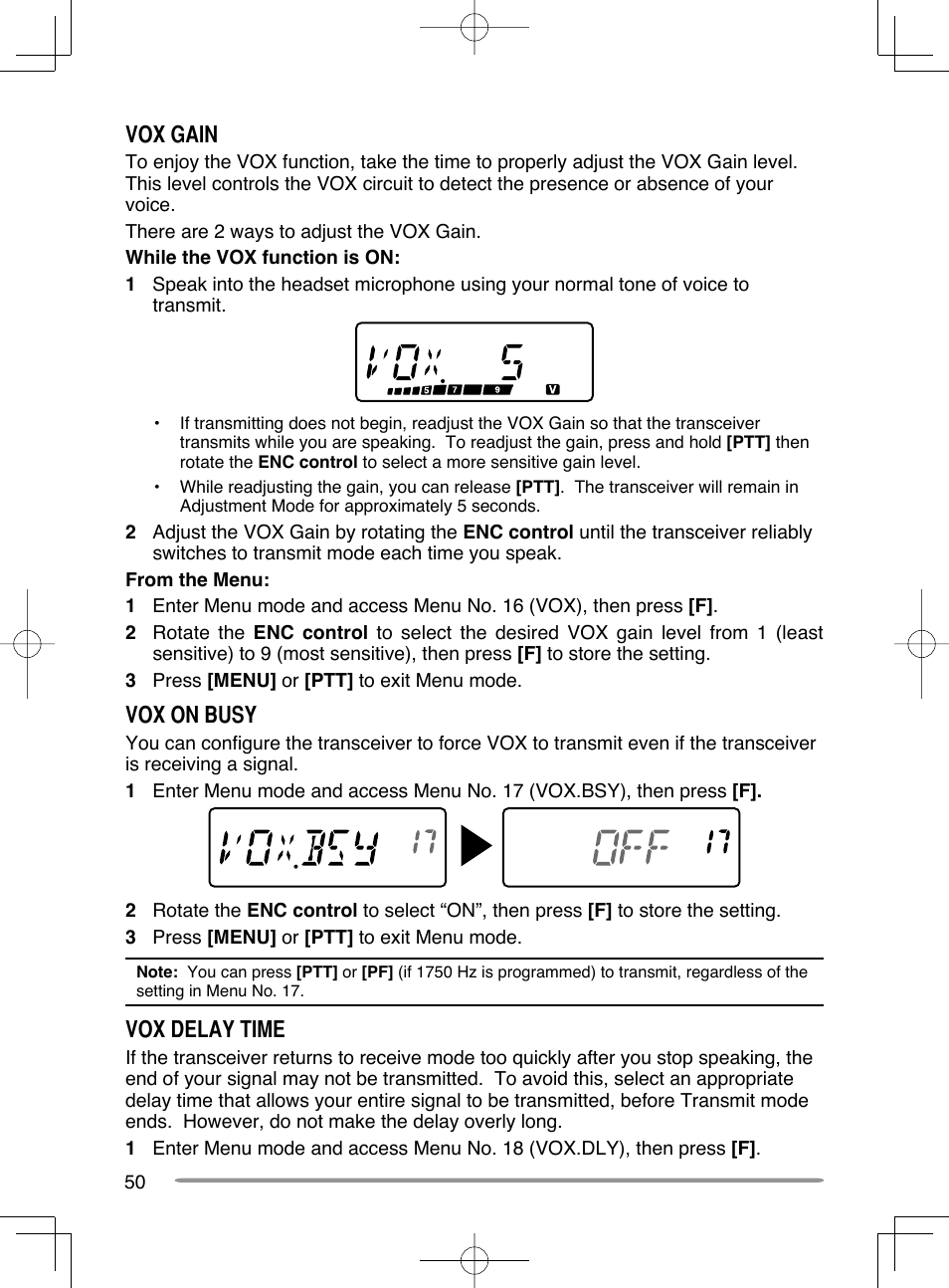 Vox gain, Vox on busy, Vox delay time | Kenwood TH-K20A User Manual | Page 58 / 68