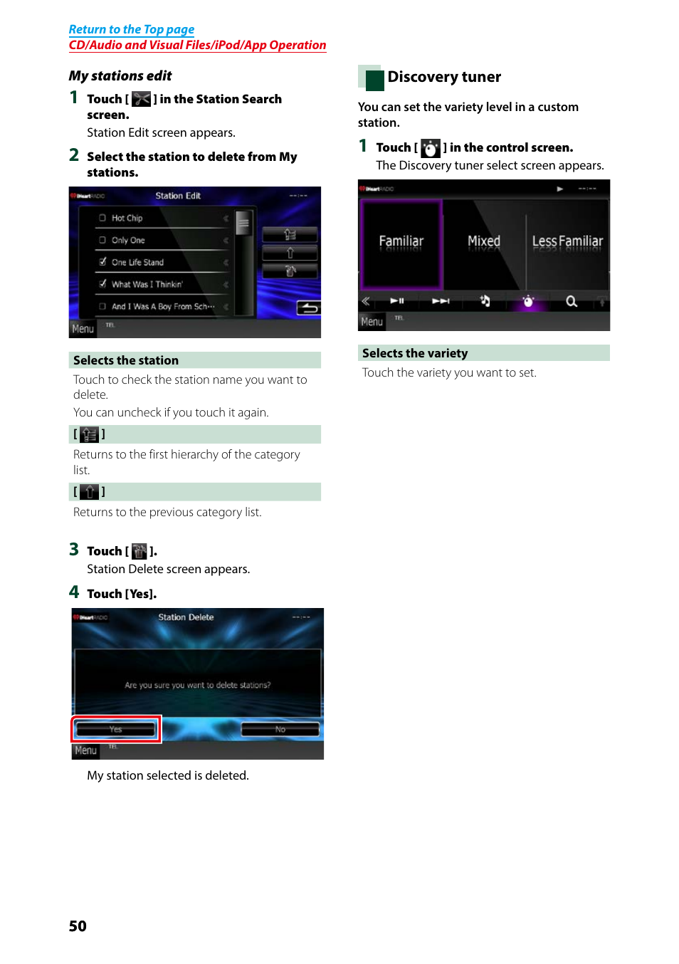Discovery tuner, P.50), My stations edit (p.50) | Kenwood DNX691HD User Manual | Page 51 / 145
