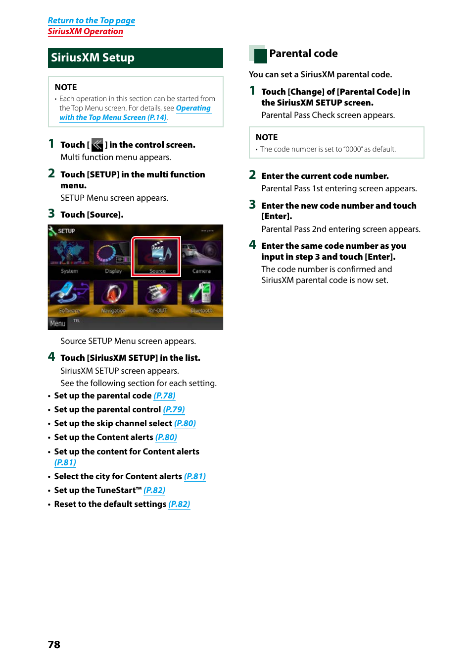Siriusxm setup, Siriusxm setup (p.78) | Kenwood DNX691HD User Manual | Page 79 / 145