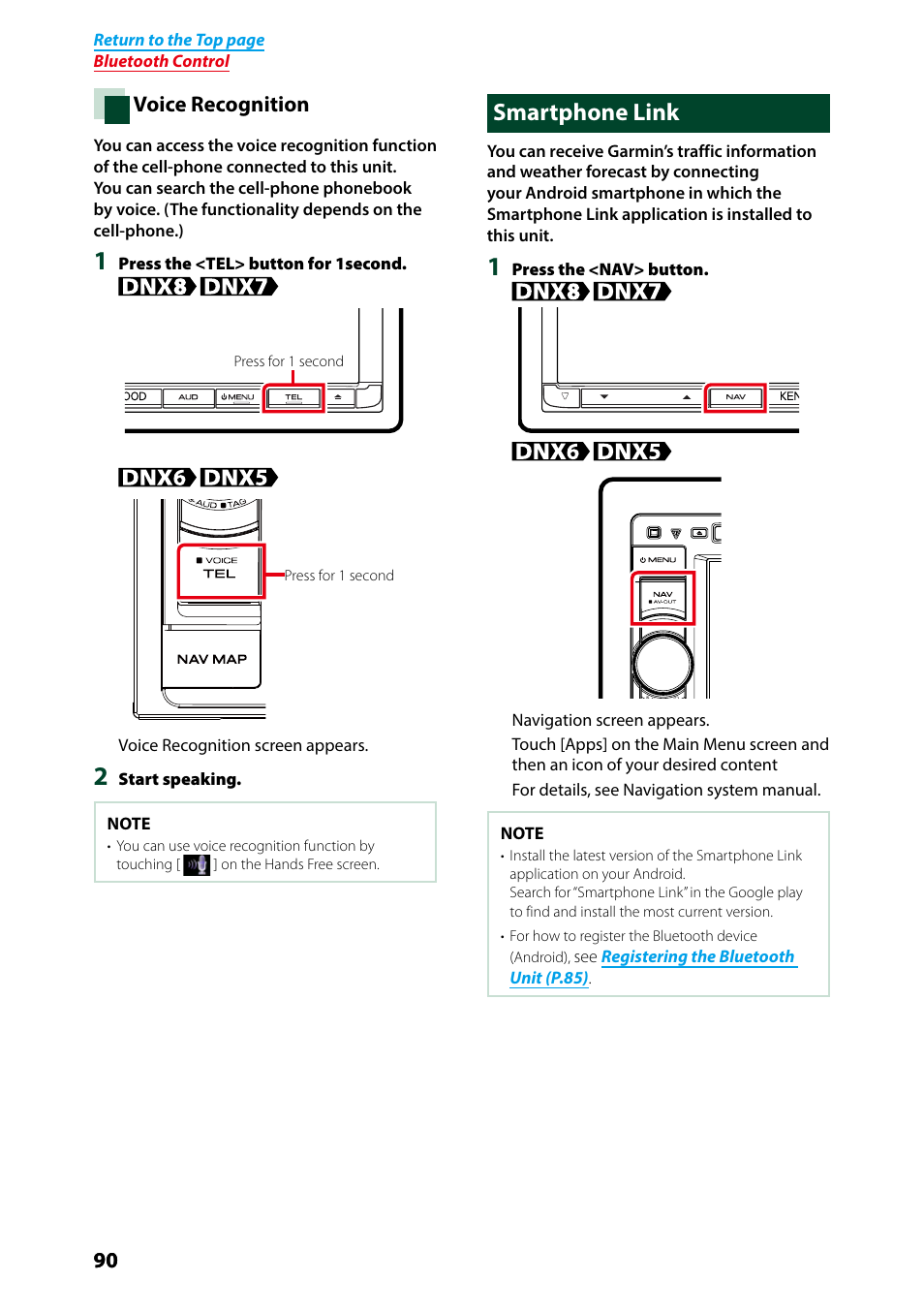 Smartphone link, P.90), Voice recognition | Kenwood DNX691HD User Manual | Page 91 / 145