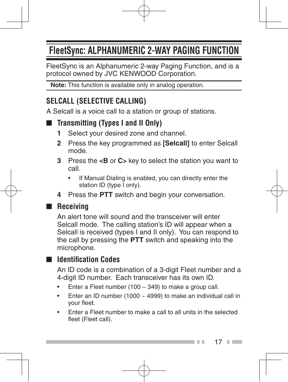 Fleetsync: alphanumeric 2-way paging function | Kenwood NX-420 User Manual | Page 25 / 40