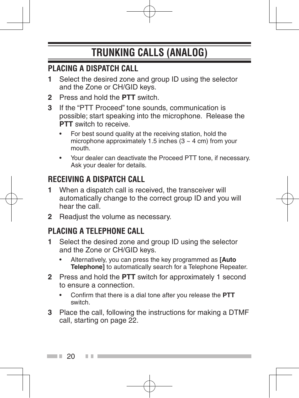 Trunking calls (analog) | Kenwood NX-420 User Manual | Page 28 / 40