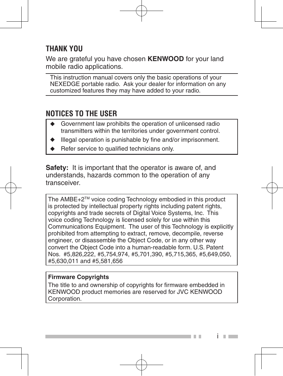 Notices to the user | Kenwood NX-420 User Manual | Page 3 / 40