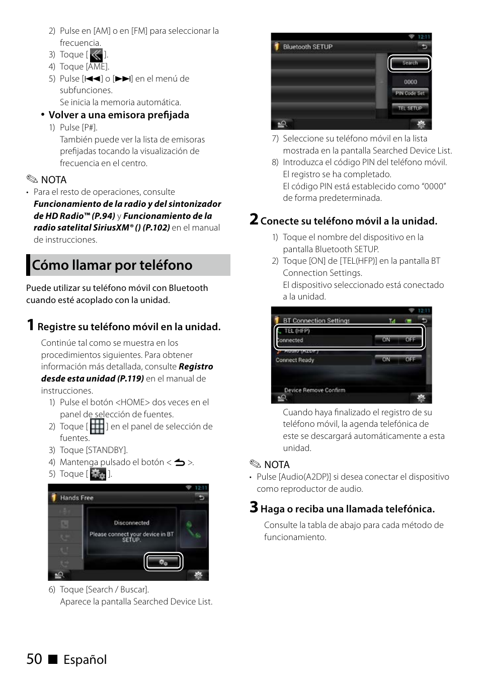 Cómo llamar por teléfono, Ñ español | Kenwood DNN991HD User Manual | Page 50 / 68