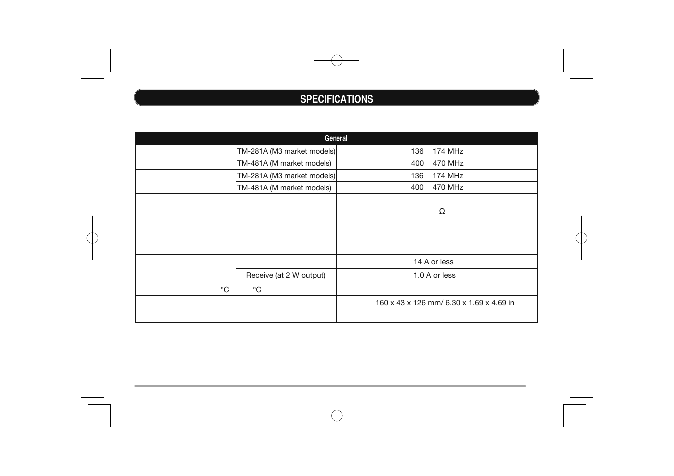 69 specification, Specifications | Kenwood TM-281A User Manual | Page 76 / 79