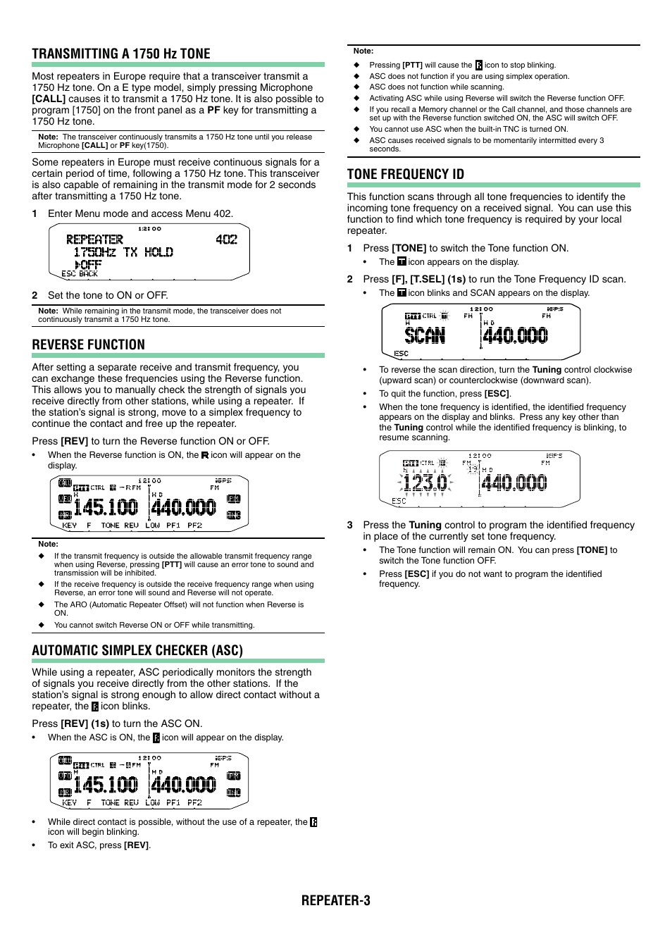 Reverse function, Automatic simplex checker (asc), Tone frequency id | Kenwood TM-D710GA User Manual | Page 10 / 77