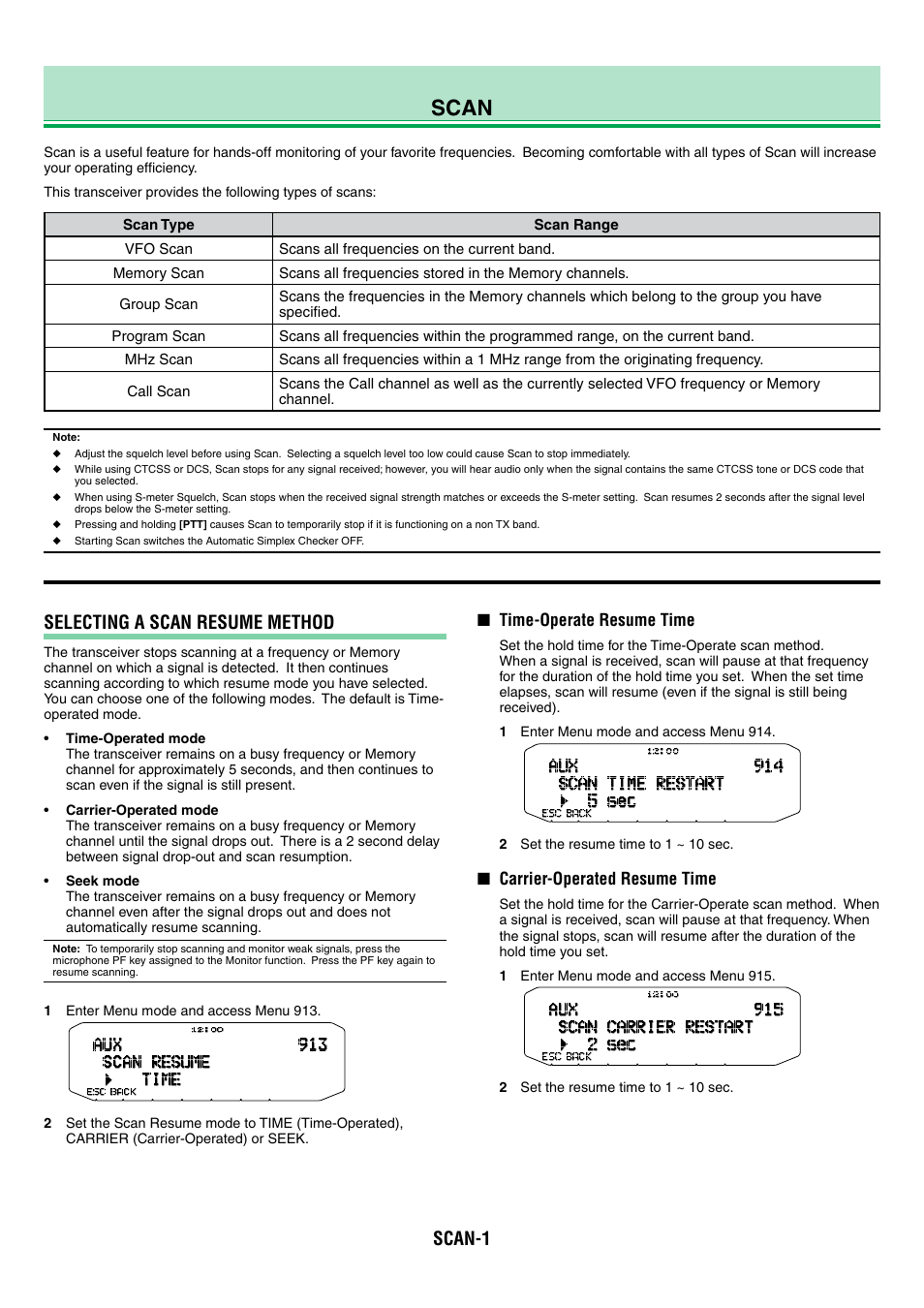 Tm-d710g_04_scan_en, Scan, Selecting a scan resume method | Scan-1 | Kenwood TM-D710GA User Manual | Page 17 / 77