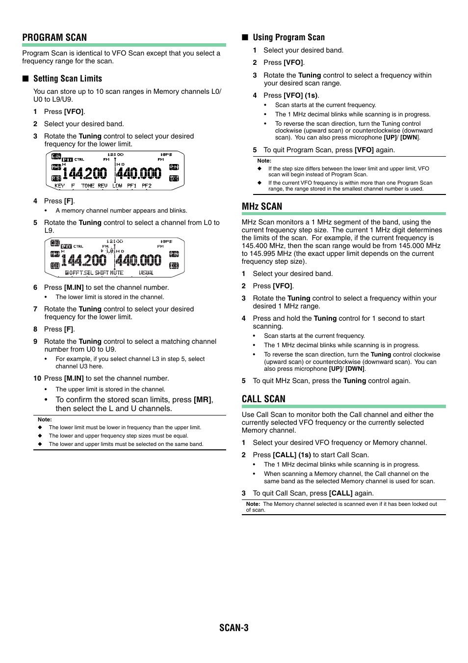 Scan-3 program scan, Mhz scan, Call scan | Kenwood TM-D710GA User Manual | Page 19 / 77