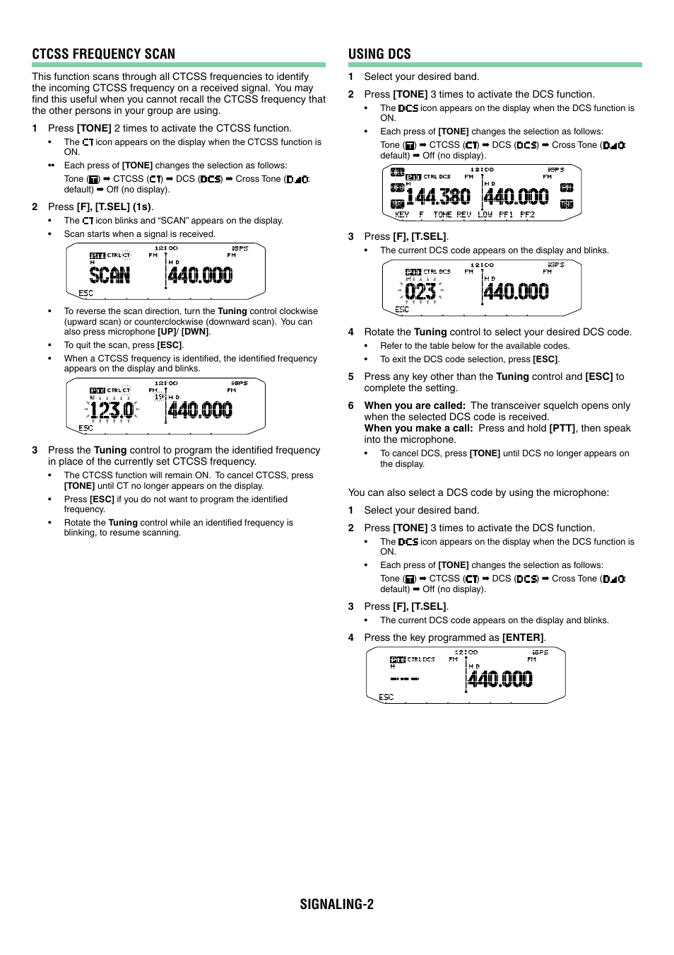 Signaling-2 ctcss frequency scan, Using dcs | Kenwood TM-D710GA User Manual | Page 22 / 77