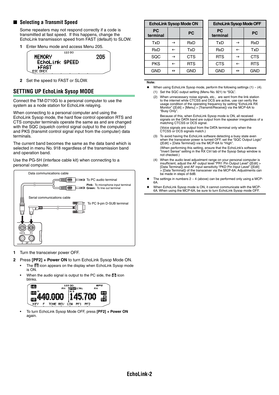 Echolink-2, Setting up echolink sysop mode, Selecting a transmit speed | Kenwood TM-D710GA User Manual | Page 27 / 77