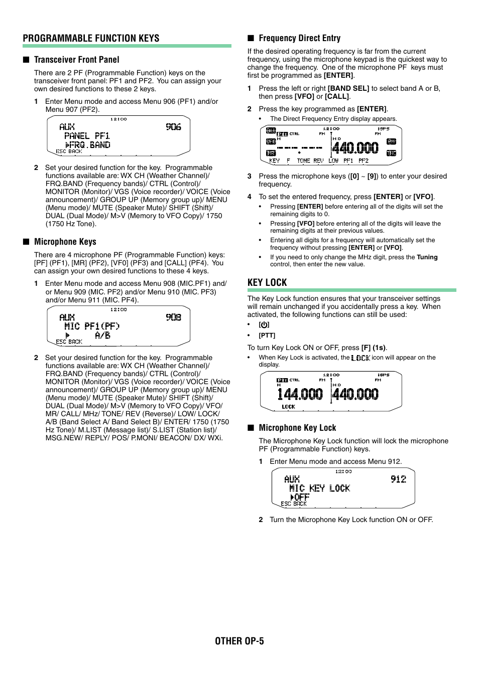 Other op-5 programmable function keys, Key lock | Kenwood TM-D710GA User Manual | Page 32 / 77