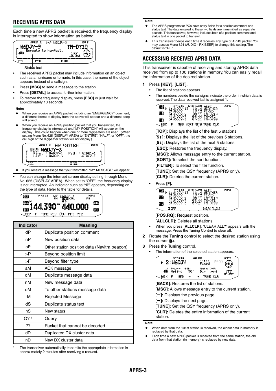 Aprs-3 receiving aprs data, Accessing received aprs data | Kenwood TM-D710GA User Manual | Page 48 / 77