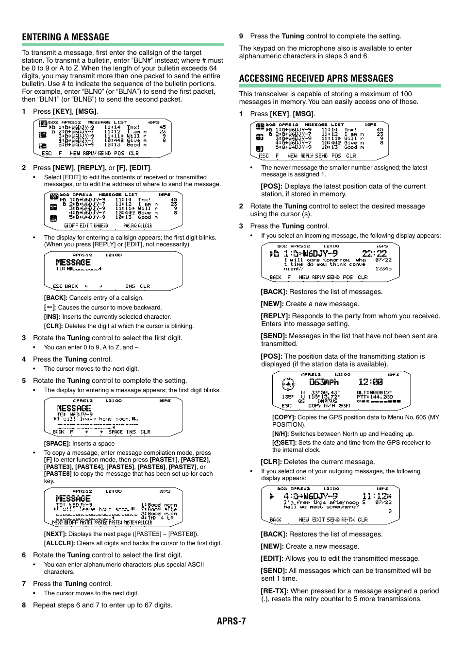 Aprs-7 entering a message, Accessing received aprs messages | Kenwood TM-D710GA User Manual | Page 52 / 77