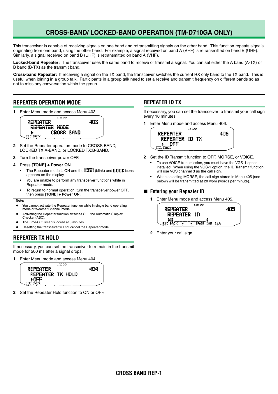 Tm-d710g_14_cross band rep_tm-d710ga_en, Cross-band/ locked-band operation (tm-d710ga only), Repeater operation mode | Repeater tx hold, Repeater id tx, Cross band rep-1 | Kenwood TM-D710GA User Manual | Page 72 / 77