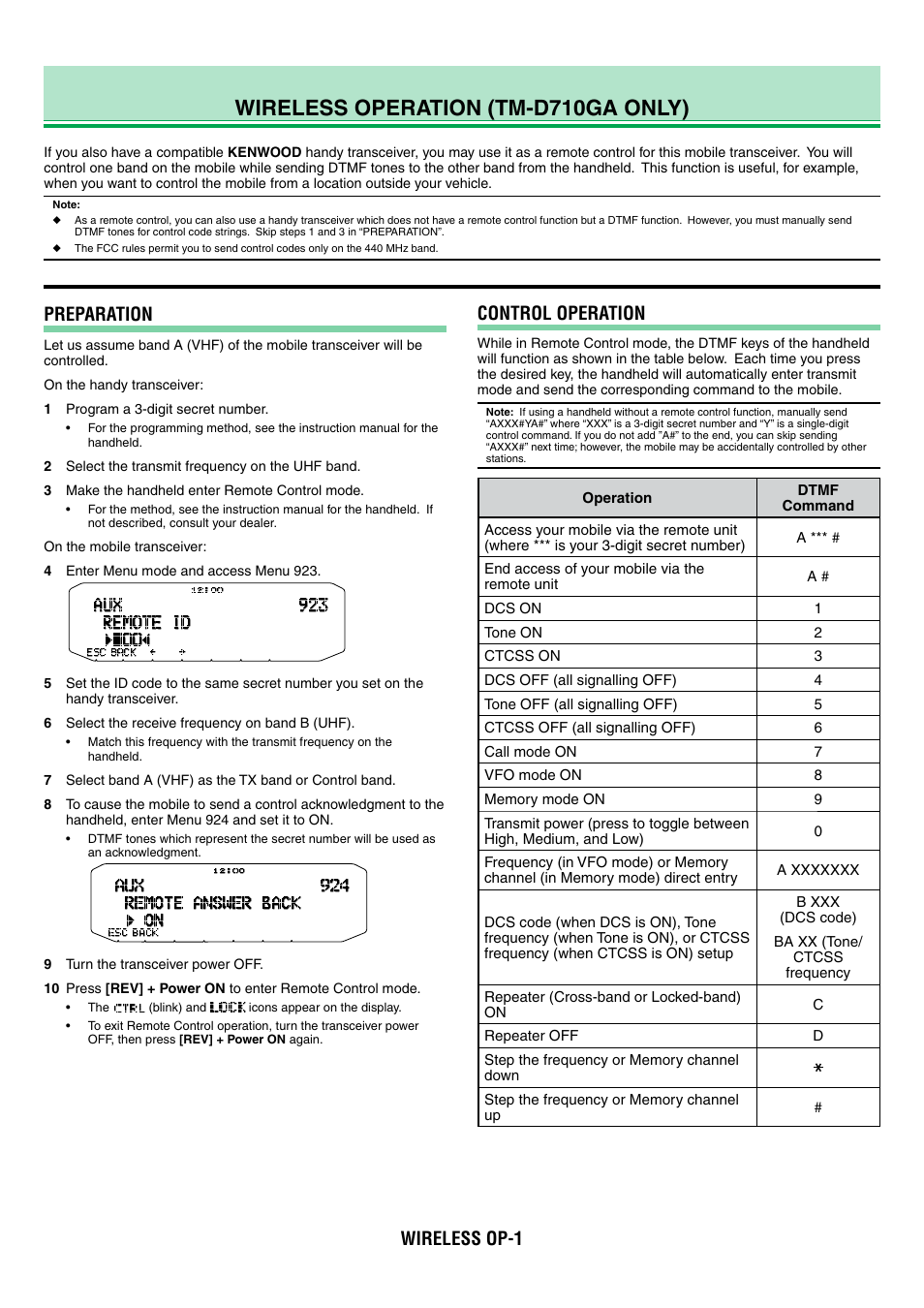 Tm-d710g_15_wireless_tm-d710ga_en, Wireless operation (tm-d710ga only), Preparation | Control operation, Wireless op-1 | Kenwood TM-D710GA User Manual | Page 73 / 77