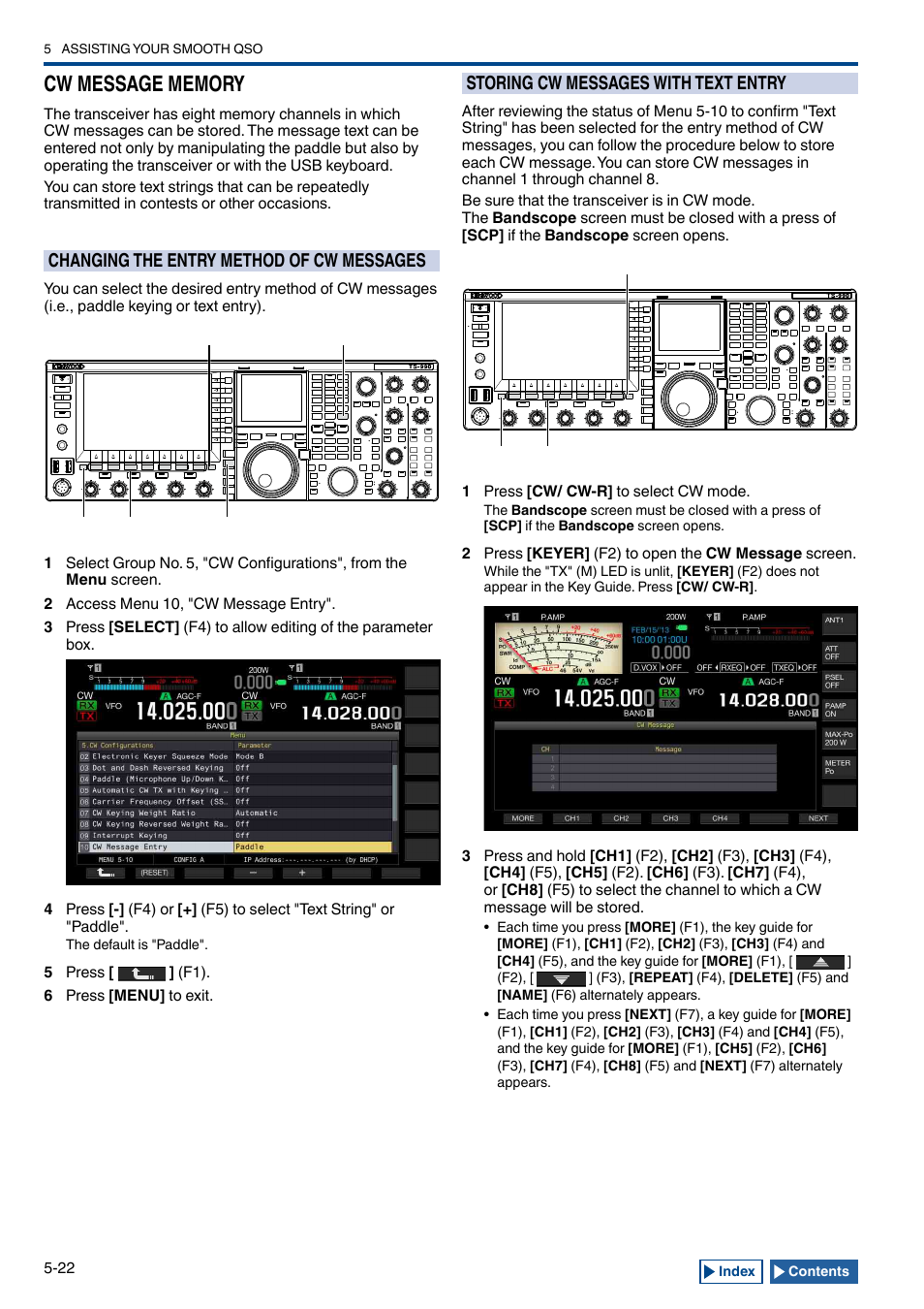 Cw message memory, Changing the entry method of cw messages, Storing cw messages with text entry | Cw message memory -22, Changing the entry method of cw messages -22, Storing cw messages with text entry -22 | Kenwood TS-990S User Manual | Page 100 / 290