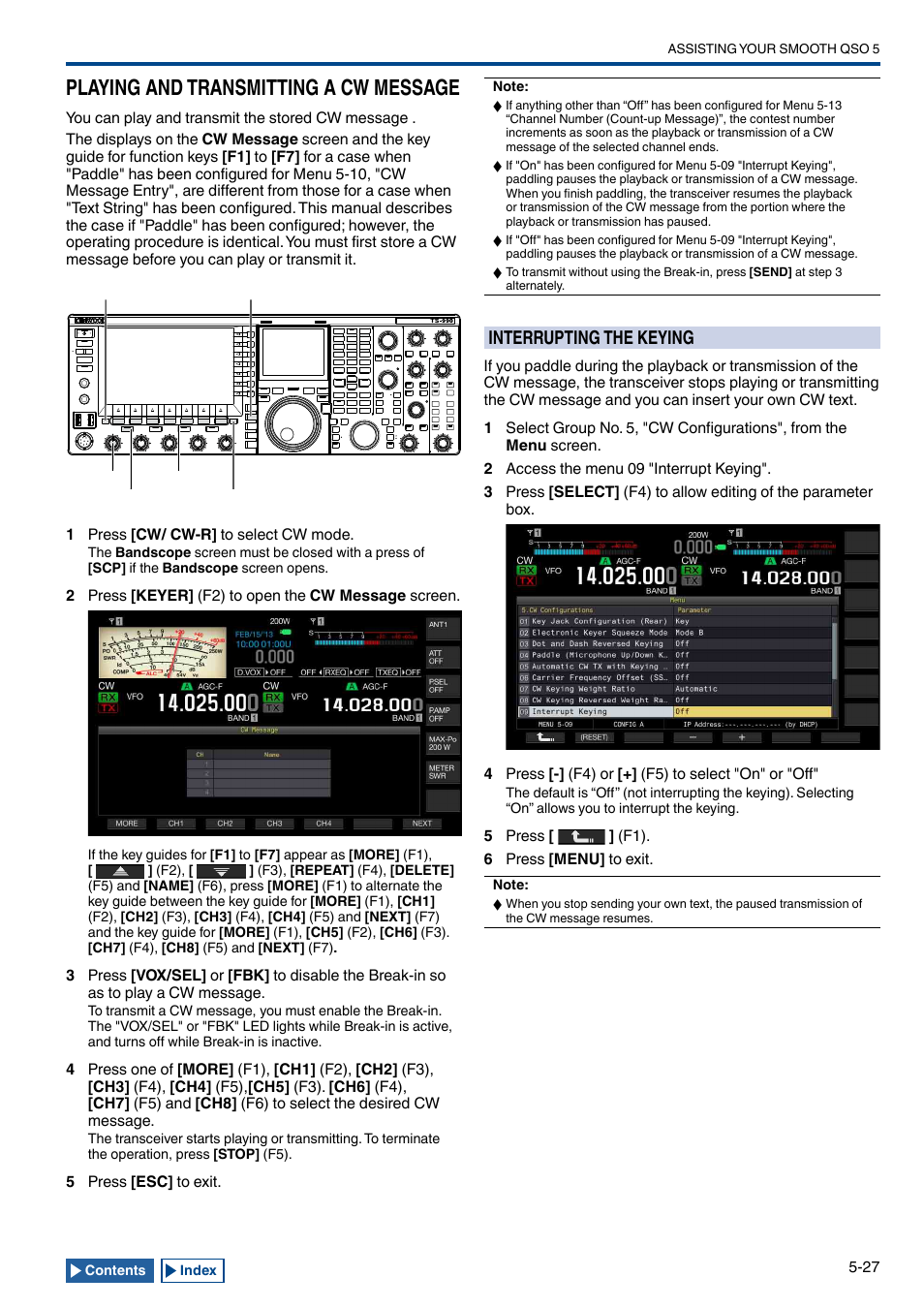 Playing and transmitting a cw message, Interrupting the keying, Playing and transmitting a cw message -27 | Interrupting the keying -27 | Kenwood TS-990S User Manual | Page 105 / 290