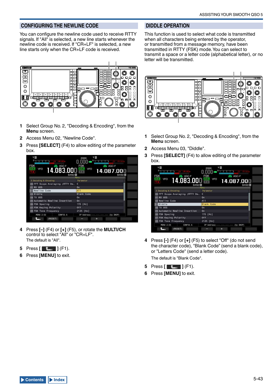 Configuring the newline code, Diddle operation, Configuring the newline code -43 | Diddle operation -43 | Kenwood TS-990S User Manual | Page 121 / 290