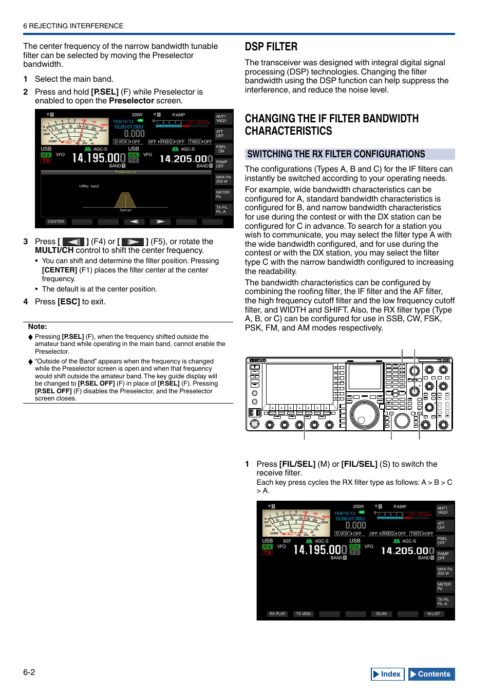 Dsp filter, Changing the if filter bandwidth characteristics, Switching the rx filter configurations | Dsp filter -2, Switching the rx filter configurations -2 | Kenwood TS-990S User Manual | Page 140 / 290