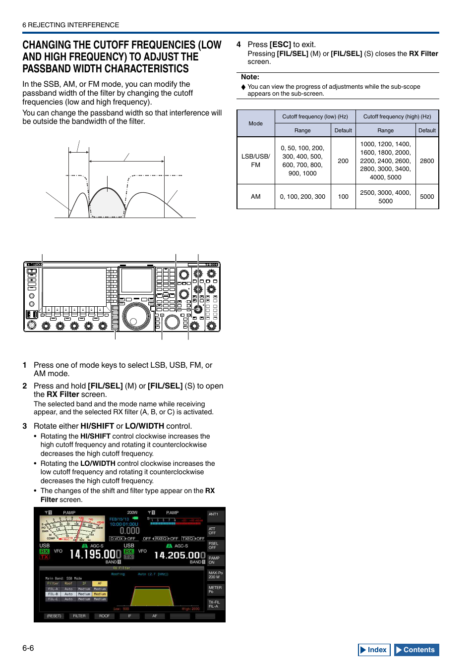 Changing the cutoff frequencies (low and, High frequency) to adjust the passband width, Characteristics -6 | Kenwood TS-990S User Manual | Page 144 / 290