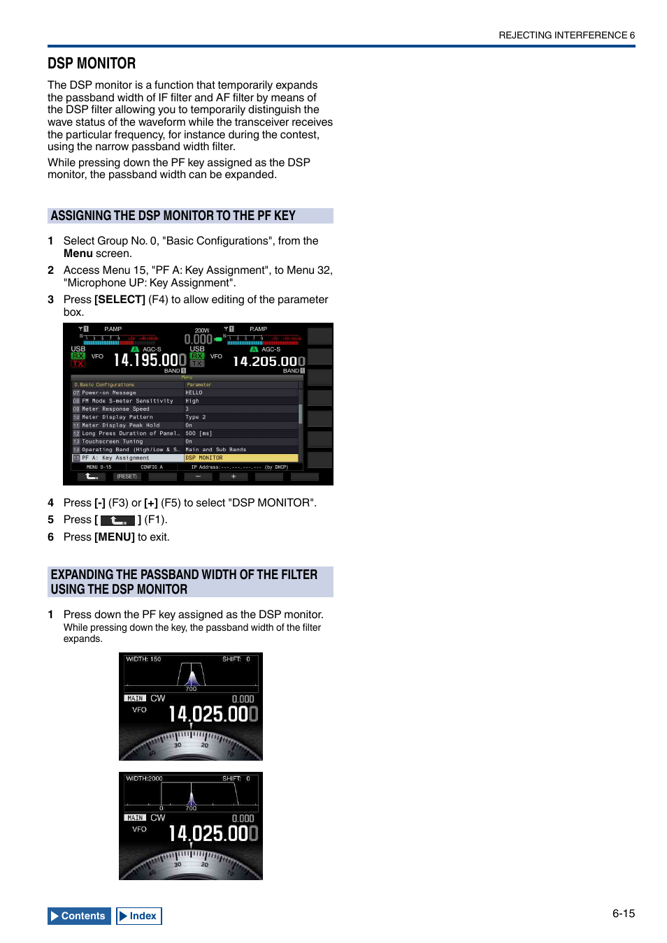 Dsp monitor, Assigning the dsp monitor to the pf key, Dsp monitor -15 | Assigning the dsp monitor to the pf key -15, Monitor -15 | Kenwood TS-990S User Manual | Page 153 / 290