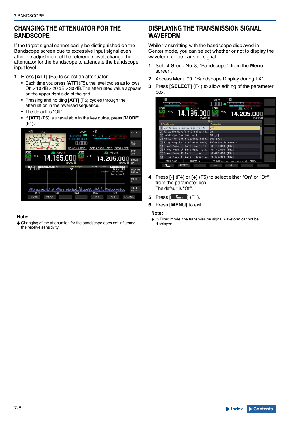 Changing the attenuator for the bandscope, Displaying the transmission signal waveform, Changing the attenuator for the bandscope -8 | Displaying the transmission signal waveform -8, Changed | Kenwood TS-990S User Manual | Page 162 / 290