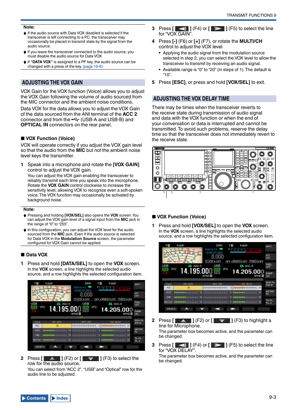 Adjusting the vox gain, Adjusting the vox delay time, Adjusting the vox gain -3 | Adjusting the vox delay time -3 | Kenwood TS-990S User Manual | Page 171 / 290