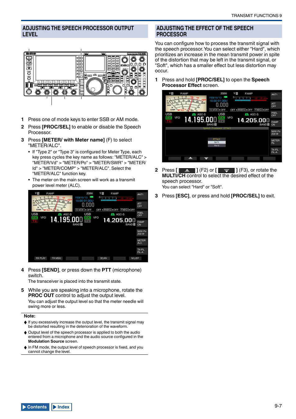 Adjusting the speech processor output level, Adjusting the effect of the speech processor, Adjusting the speech processor output level -7 | Adjusting the effect of the speech processor -7 | Kenwood TS-990S User Manual | Page 175 / 290