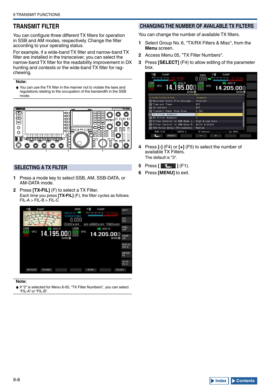 Transmit filter, Selecting a tx filter, Changing the number of available tx filters | Transmit filter -8, Selecting a tx filter -8, Changing the number of available tx filters -8 | Kenwood TS-990S User Manual | Page 176 / 290