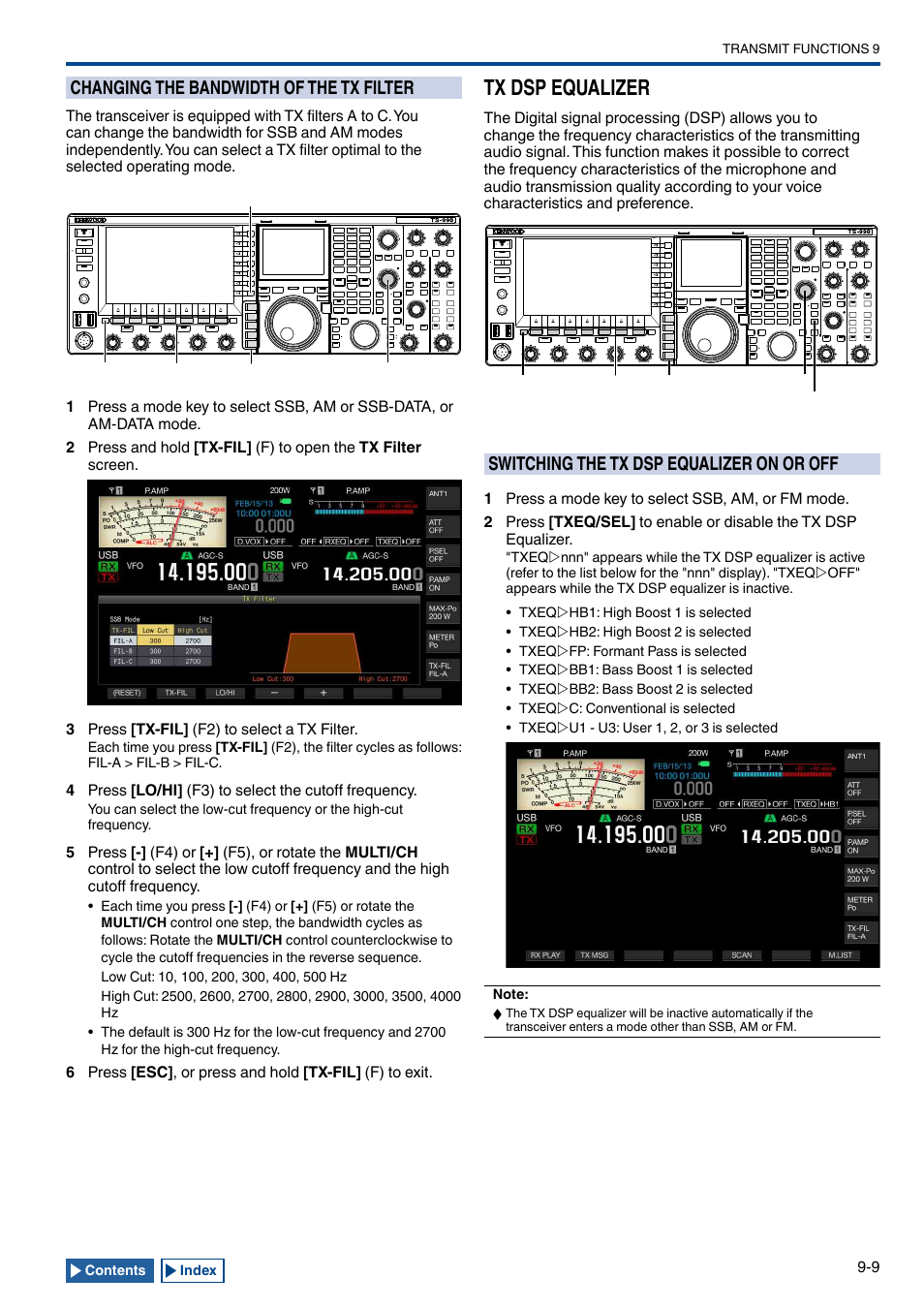 Changing the bandwidth of the tx filter, Tx dsp equalizer, Switching the tx dsp equalizer on or off | Changing the bandwidth of the tx filter -9, Tx dsp equalizer -9, Switching the tx dsp equalizer on or off -9 | Kenwood TS-990S User Manual | Page 177 / 290