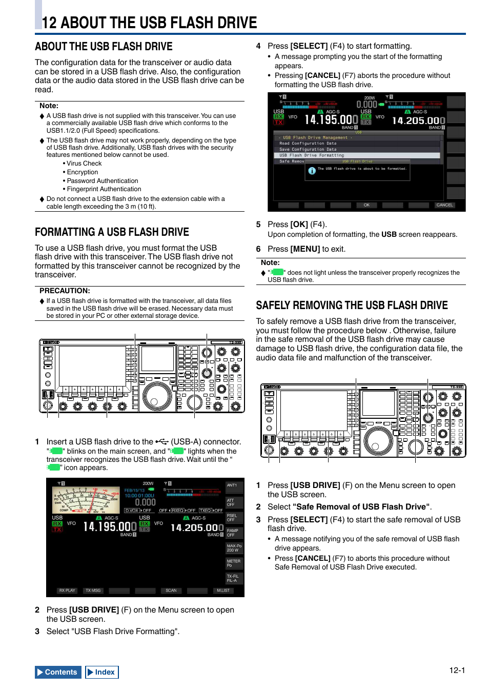 12 about the usb flash drive, About the usb flash drive, Formatting a usb flash drive | Safely removing the usb flash drive, About the usb flash drive -1, Formatting a usb flash drive -1, Safely removing the usb flash drive -1, Ecuted | Kenwood TS-990S User Manual | Page 199 / 290