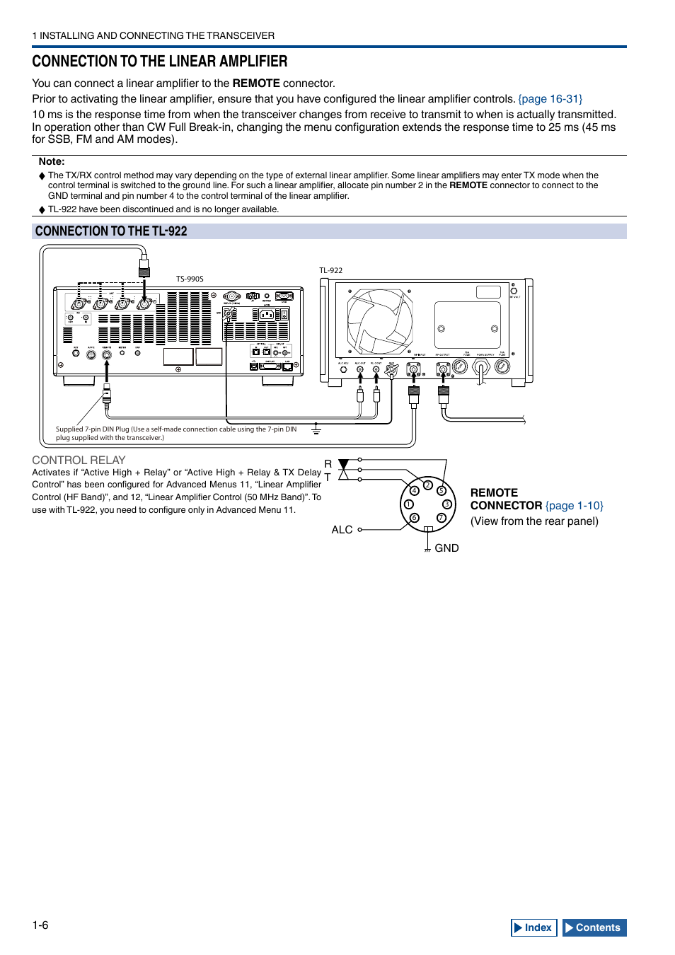 Connection to the linear amplifier, Connection to the tl-922, Connection to the linear amplifier -6 | Connection to the tl-922 -6 | Kenwood TS-990S User Manual | Page 20 / 290