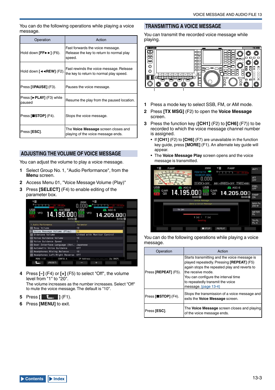 Adjusting the volume of voice message, Transmitting a voice message, Adjusting the volume of voice message -3 | Transmitting a voice message -3 | Kenwood TS-990S User Manual | Page 205 / 290