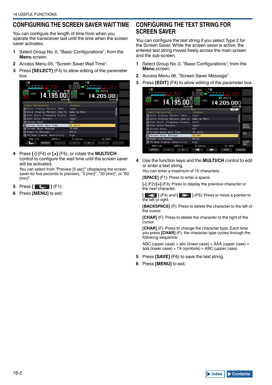 Configuring the screen saver wait time, Configuring the text string for screen saver, Configuring the screen saver wait time -2 | Configuring the text string for screen saver -2 | Kenwood TS-990S User Manual | Page 234 / 290