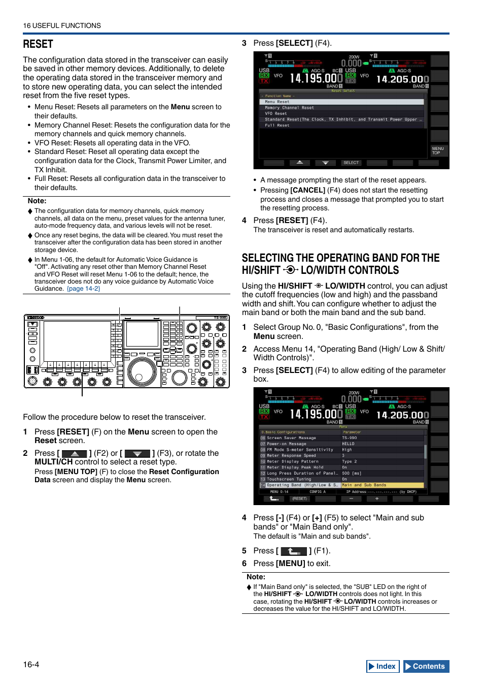 Reset, Reset -4, Selecting the operating band for the hi/shift | Width controls -4, Eset | Kenwood TS-990S User Manual | Page 236 / 290