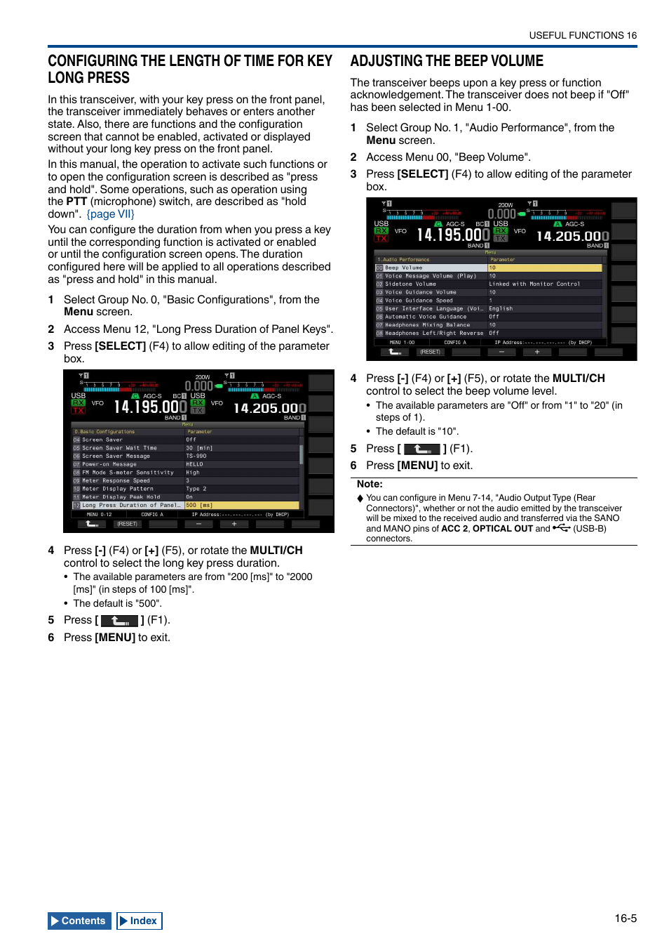 Configuring the length of time for key long press, Adjusting the beep volume, Adjusting the beep volume -5 | Kenwood TS-990S User Manual | Page 237 / 290