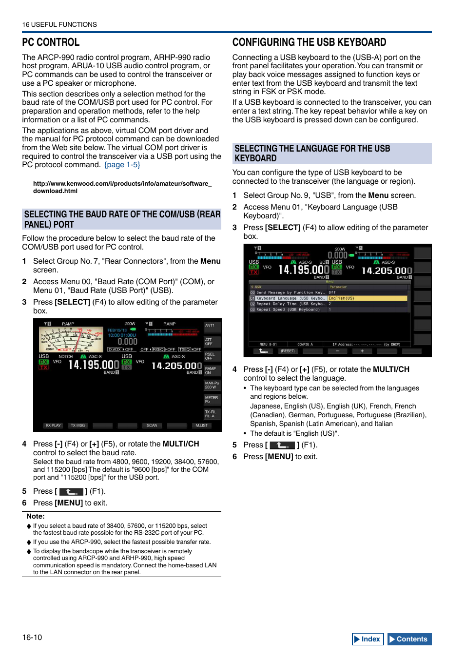 Pc control, Configuring the usb keyboard, Selecting the language for the usb keyboard | Pc control -10, Configuring the usb keyboard -10, Selecting the language for the usb keyboard -10, Menu 9-01 | Kenwood TS-990S User Manual | Page 242 / 290