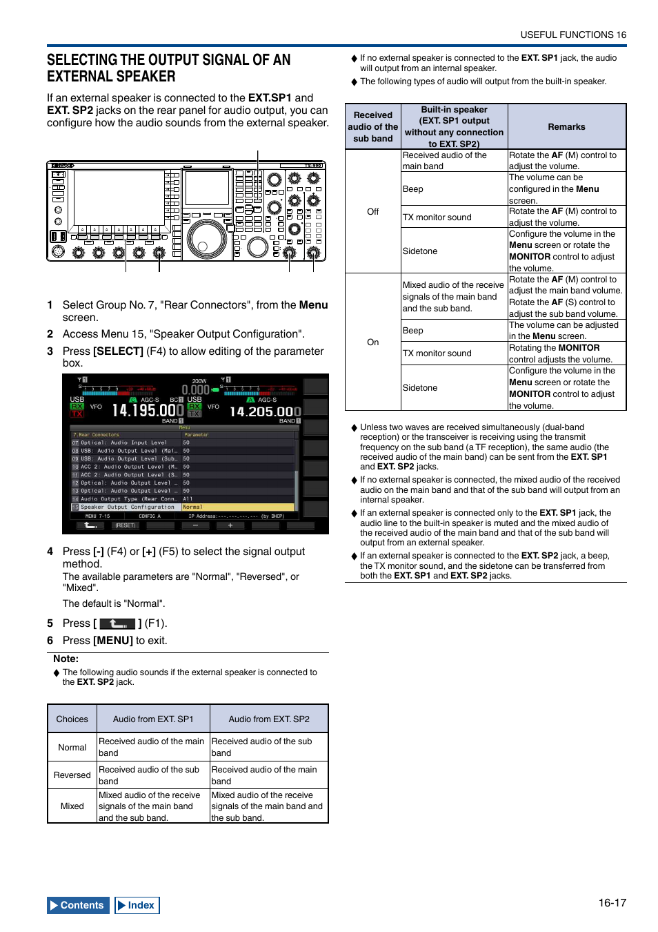 Selecting the output signal of an external speaker, Menu | Kenwood TS-990S User Manual | Page 249 / 290