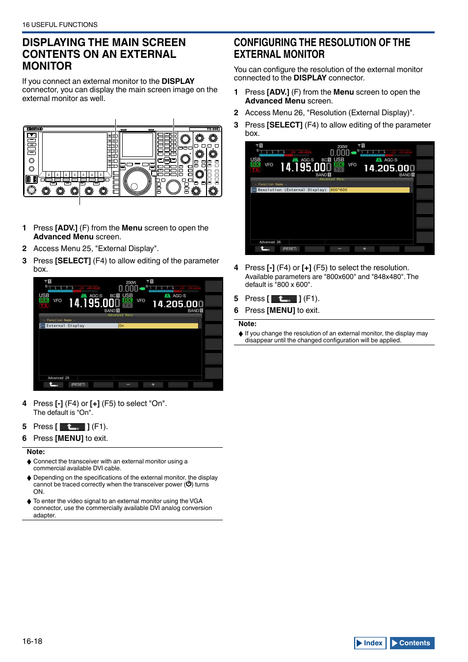 Configuring the resolution of the external monitor, Displaying the main screen contents on an external, Monitor -18 | Kenwood TS-990S User Manual | Page 250 / 290