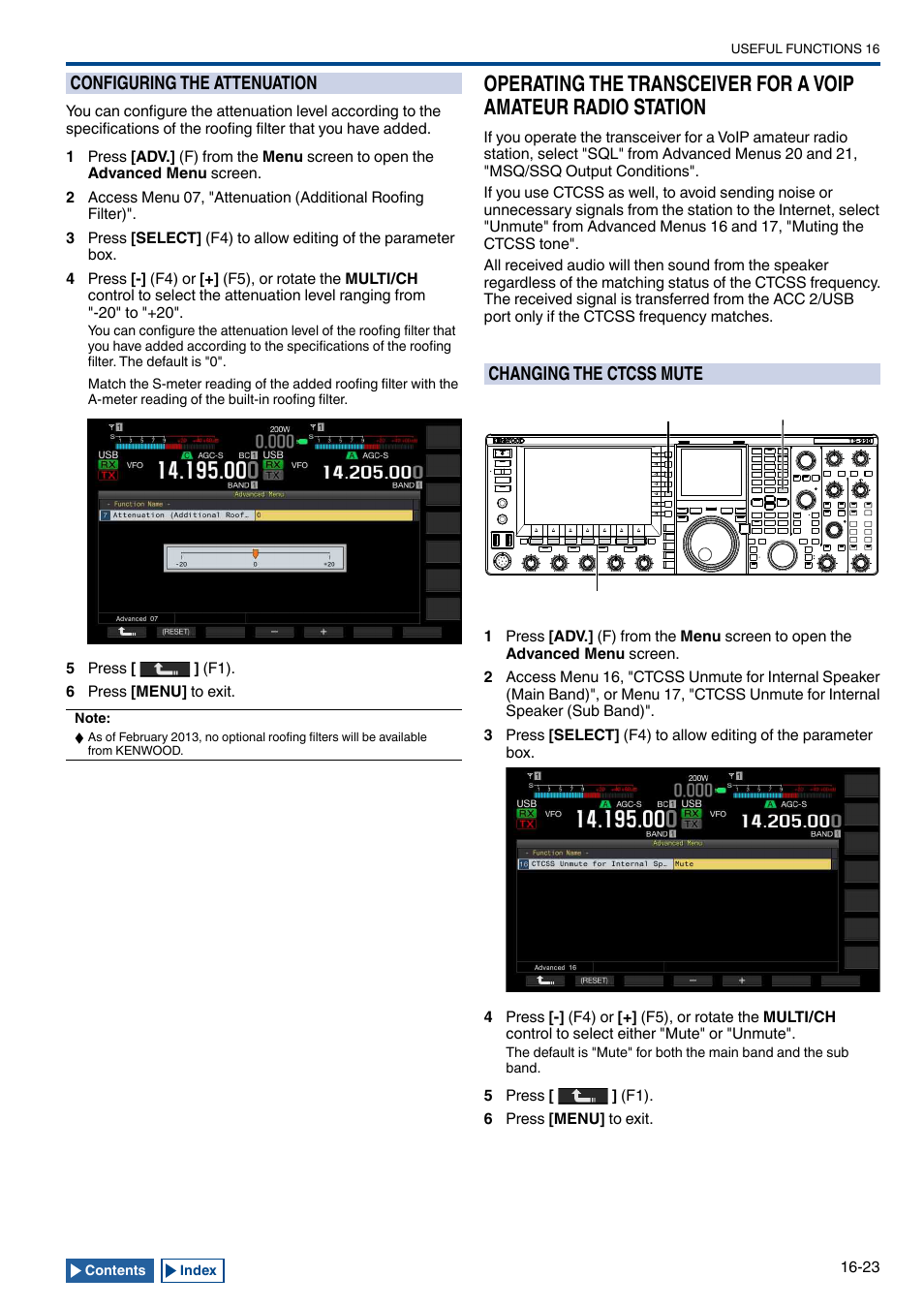 Configuring the attenuation, Changing the ctcss mute, Configuring the attenuation -23 | Operating the transceiver for a voip amateur radio, Station -23, Changing the ctcss mute -23 | Kenwood TS-990S User Manual | Page 255 / 290