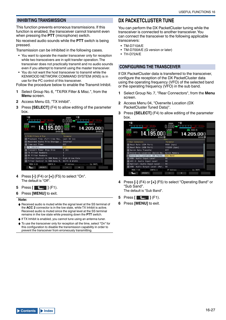 Inhibiting transmission, Dx packetcluster tune, Configuring the transceiver | Inhibiting transmission -27, Dx packetcluster tune -27, Configuring the transceiver -27, D700a/e | Kenwood TS-990S User Manual | Page 259 / 290