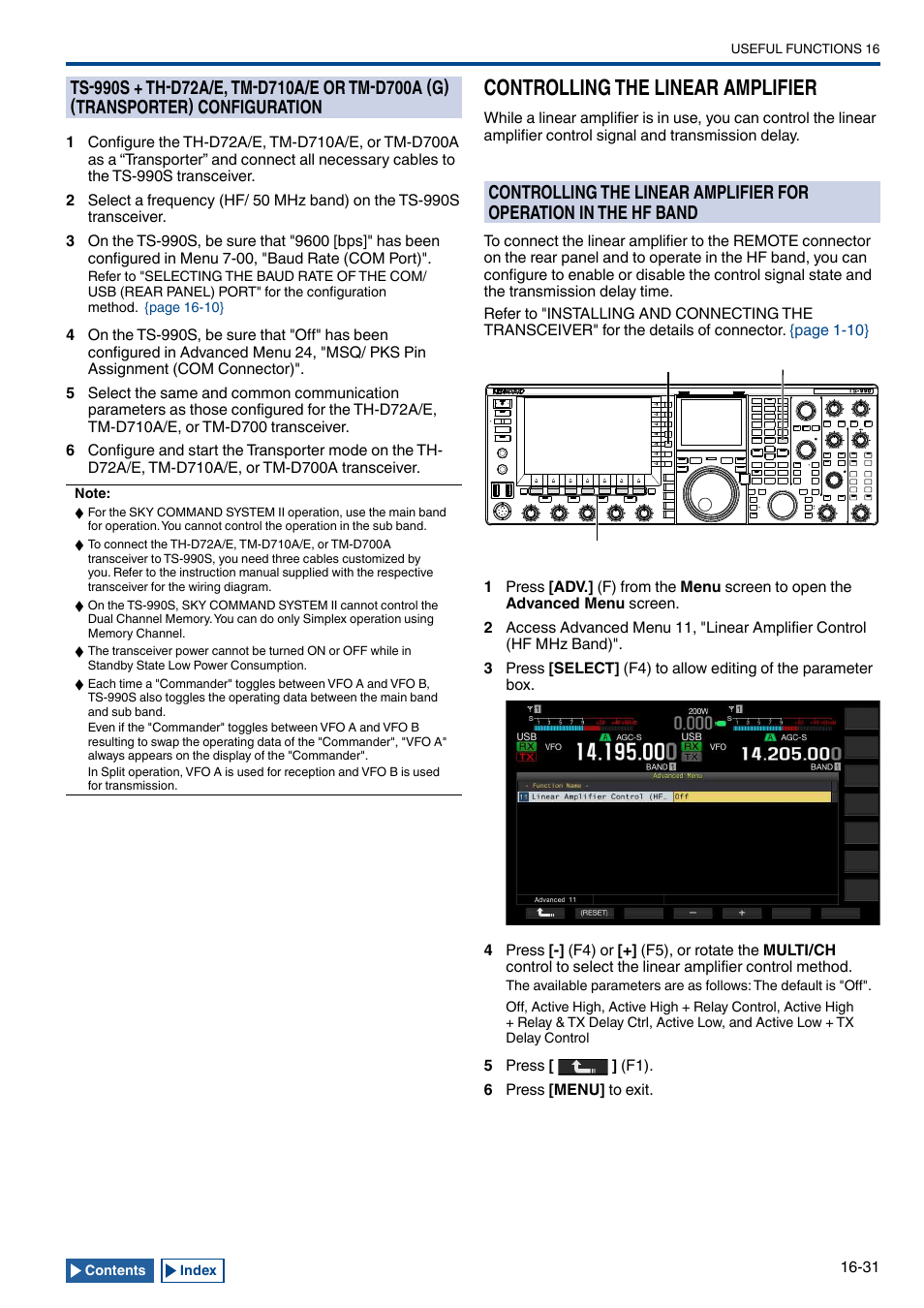 Controlling the linear amplifier, Ts-990s + th-d72a/e, tm-d710a/e or tm-d700a (g), Transporter) configuration -31 | Controlling the linear amplifier -31, Band -31, Ma to the gnd terminal | Kenwood TS-990S User Manual | Page 263 / 290