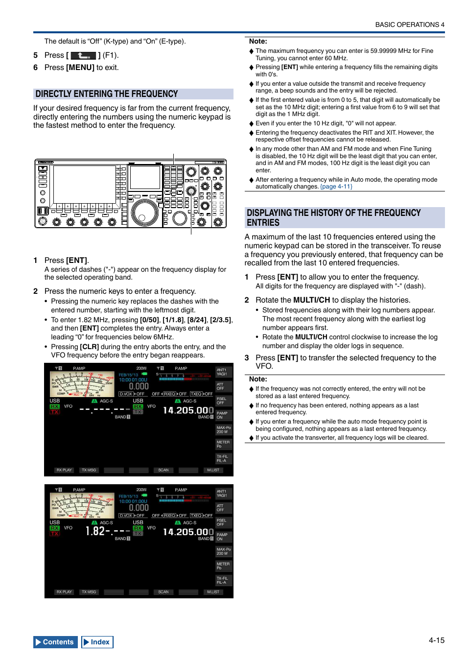 Directly entering the frequency, Displaying the history of the frequency entries, Directly entering the frequency -15 | Kenwood TS-990S User Manual | Page 69 / 290