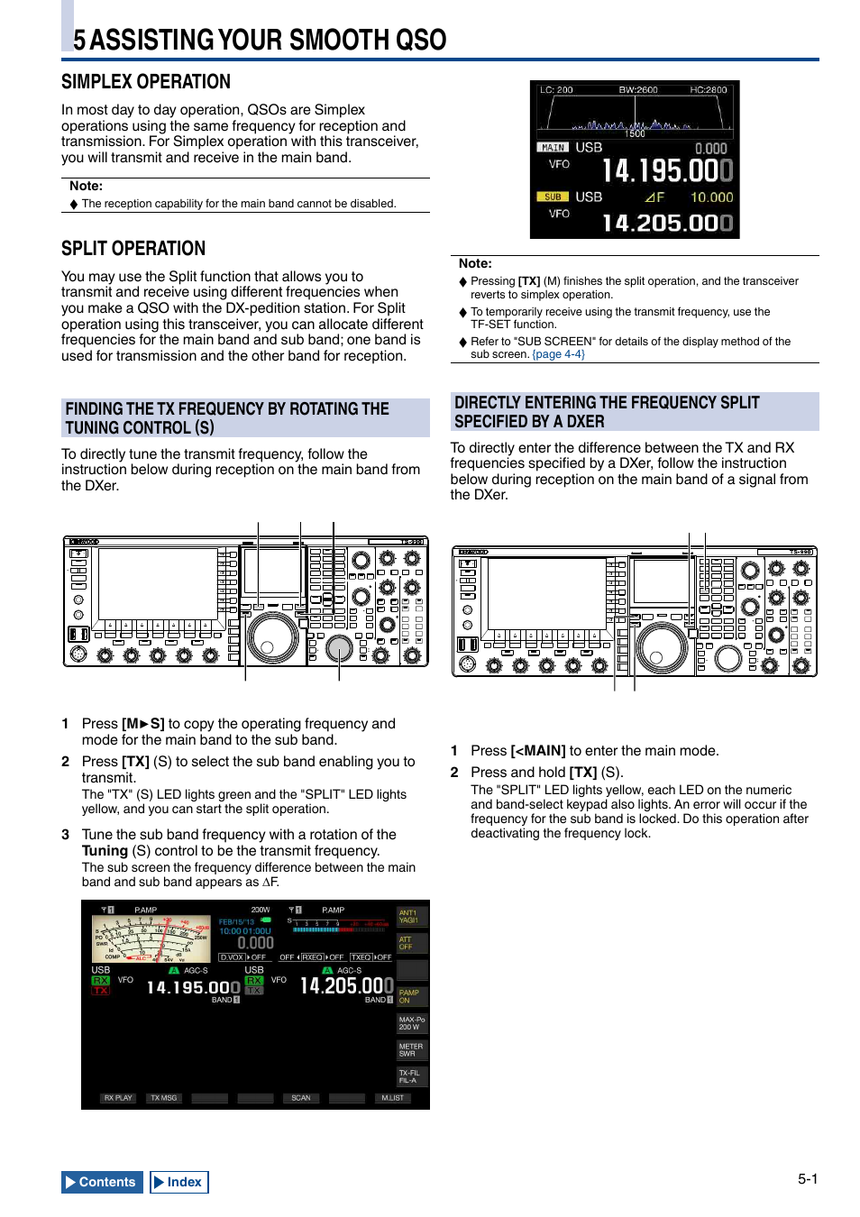 5 assisting your smooth qso, Simplex operation, Split operation | Simplex operation -1, Split operation -1, Ation data to the sub band, Ation | Kenwood TS-990S User Manual | Page 79 / 290